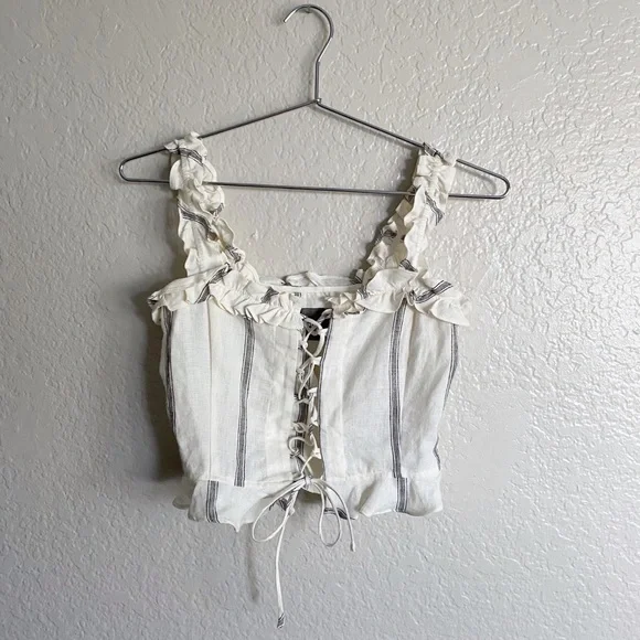 REFORMATION | 100% Linen Striped Crop Top - Picture 2 of 8